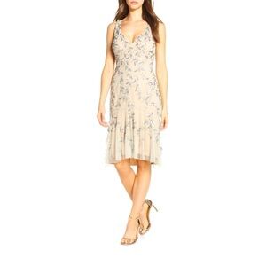 NEW! ADRIANNA PAPELL Sleeveless Knee Length Dress Sequins Beads Nude Pink SZ 12